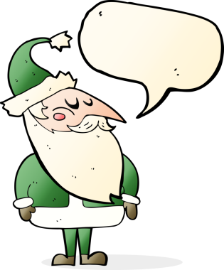 Bir insan tarafından çizilmiş konuşma balonlu Noel Baba çizgi filmi.