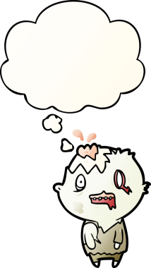 Düşünce baloncuğu olan çizgi film zombisi bir insan tarafından çizilmiş.