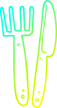 Bir insan tarafından çizilmiş plastik bıçak ve çatalın soğuk gradyan çizimi.