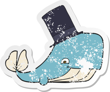 Bir insan tarafından çizilmiş silindir şapkalı bir balinanın gerilimli çıkartması.