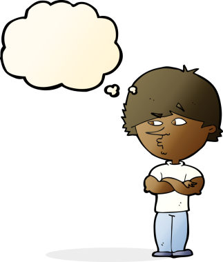 Bir insan tarafından çizilmiş düşünce baloncuğu olan şüpheli bir adam.