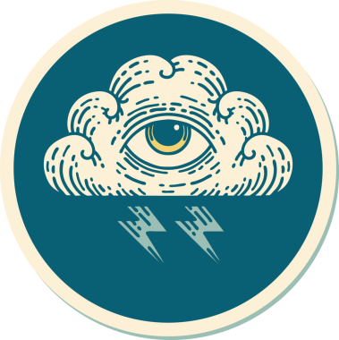 Her şeyi gören bir insan tarafından çizilmiş geleneksel bir dövme çıkartması.