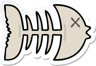 Bir insan tarafından çizilmiş garip bir el çıkartması. Ölü balık kemiği.