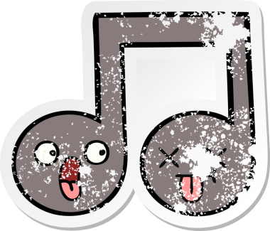 Bir insan tarafından çizilmiş şirin bir karikatür müzik notasının sıkıntılı çıkartması.