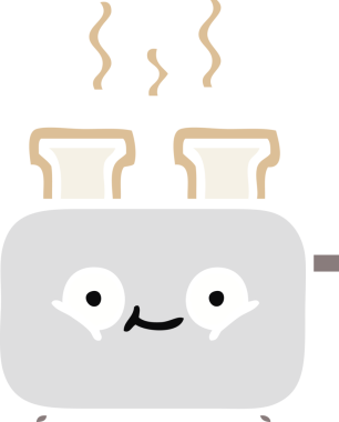 Bir insan tarafından çizilmiş bir tost makinesinin düz renkli retro karikatürü