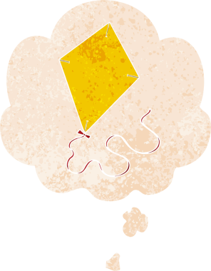 Uçurtma uçurtması. Düşünce baloncuğu, grunge 'da. İnsan tarafından çizilmiş derili eski moda.