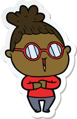 Bir insan tarafından çizilmiş gözlüklü bir karikatür kadının çıkartması.