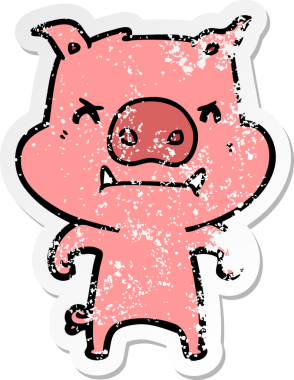 Bir insan tarafından çizilmiş kızgın çizgi film domuzunun sıkıntılı çıkartması.