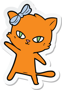 Bir insan tarafından çizilmiş şirin bir çizgi film kedisinin çıkartması.