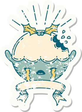 Dövme stili eski bir çıkartma. Puding karakteri bir insan tarafından çizilmiş.