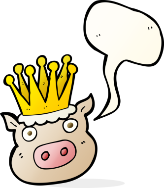 Bir insan tarafından çizilmiş serbest konuşma balonu çizgi filmi taçlandırılmış domuz.