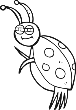 Bir insan tarafından çizilmiş siyah beyaz çizgi film uğur böceği.