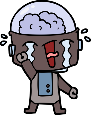 Bir insan tarafından çizilmiş ağlayan robot çizgi film.