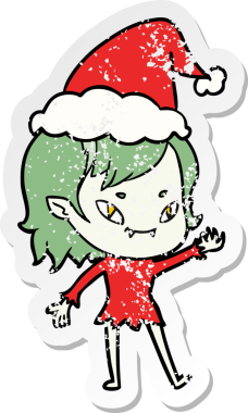 Bir insan tarafından çizilmiş Noel Baba şapkası takan arkadaş canlısı bir vampir kızın çizilmiş el yazısı.