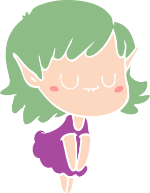 Bir insan tarafından çizilmiş mutlu düz renkli çizgi film elf kızı.