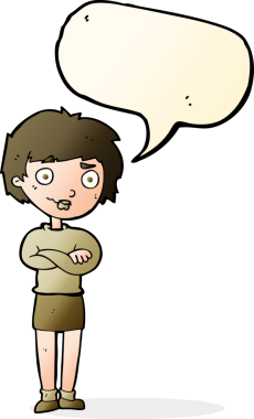 Bir insan tarafından çizilmiş konuşma baloncuğuyla rahatsız bir kadın.