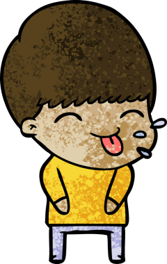 Çizgi filmci çocuk bir insan tarafından çizilmiş dili dışarı çıkarıyor.