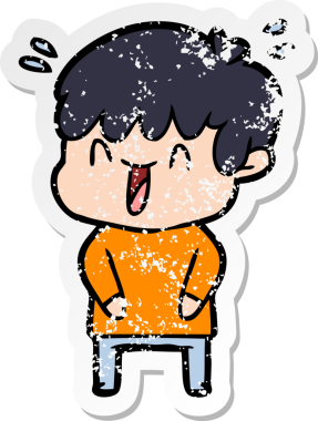 Bir insan tarafından çizilmiş gülen bir çizgi film karakterinin sıkıntılı çıkartması.