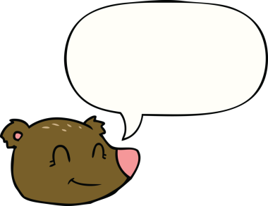 Bir insan tarafından çizilmiş konuşma baloncuklu mutlu ayı yüzü.