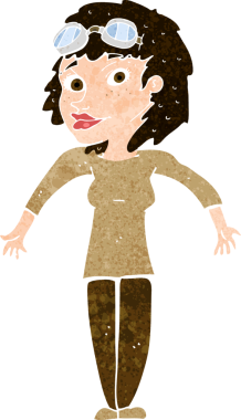 Bir insan tarafından çizilmiş gözlüklü bir karikatür kadın.