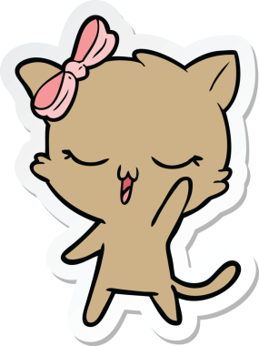 Bir insan tarafından çizilmiş kafasında fiyonk olan çizgi film kedisinin çıkartması.