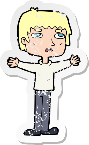 Bir insan tarafından çizilmiş, gerilmiş, karikatürlü bir adamın gerilmiş retro yapıştırması.