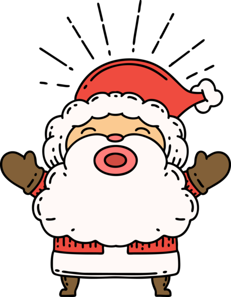 Geleneksel dövme stili Noel Baba karakterinin bir insan tarafından çizilmiş resmi.