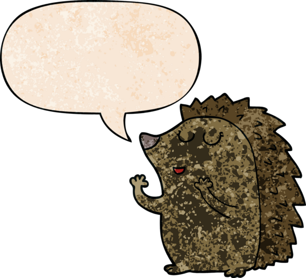 bir insan tarafından çizilmiş eski dokuda konuşma baloncuğu olan kirpi çizgi filmi.