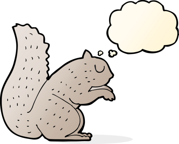 Bir insan tarafından çizilmiş düşünce baloncuklu bir sincap.