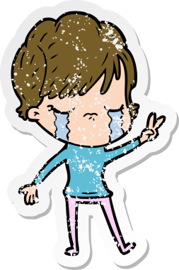 Bir insan tarafından çizilmiş ağlayan karikatürlü bir kadının sıkıntılı çıkartması.