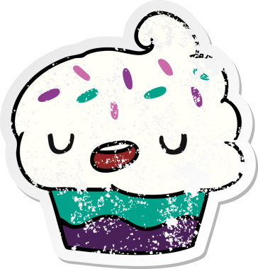 Bir insan tarafından çizilmiş şirin bir kekin depresif bir karikatür çizimi.