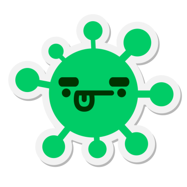 Bir insan tarafından çizilmiş kalın kaşlı komik ifadeler virüs çıkartması.