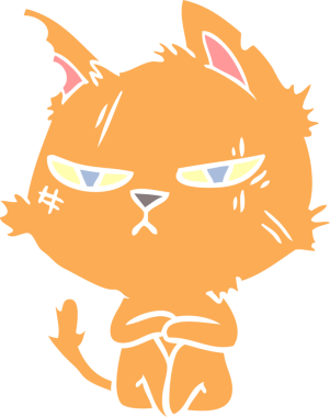 sert düz renkli çizgi film kedisi bir insan tarafından çizilmiş.