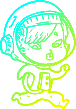 Bir insan tarafından çizilmiş soğuk gradyan çizgili astronot kadın çizimi.