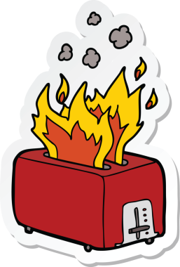 Bir insan tarafından çizilmiş yanan bir ekmek kızartma makinesinin çıkartması.