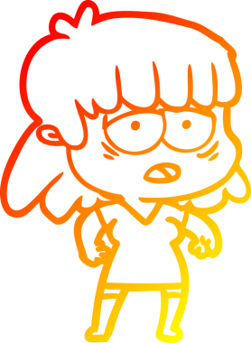 Bir insan tarafından çizilmiş, karikatür çizen, yorgun bir kadın.