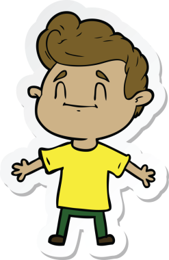 Bir insan tarafından çizilmiş mutlu bir çizgi film karakterinin çıkartması.