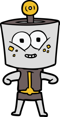 Bir insan tarafından çizilmiş mutlu çizgi film robotu