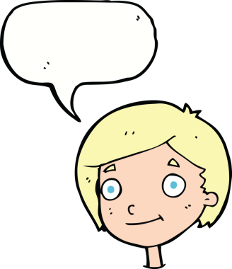 Bir insan tarafından çizilmiş konuşma balonu olan mutlu bir çocuk.