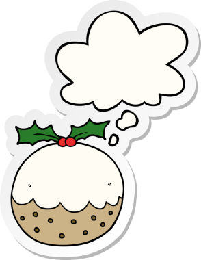 Düşünce baloncuklu noel pudingi insan tarafından çizilmiş bir çıkartma.