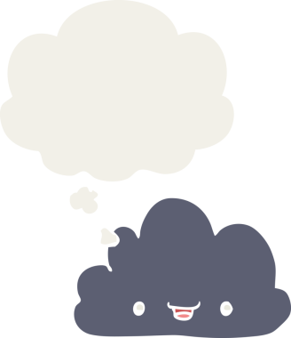 Bir insan tarafından çizilmiş düşünce baloncuklu mutlu çizgi film bulutu.