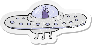 Bir insan tarafından çizilmiş bir uçan daire desenli karikatür çıkartması.