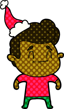 Mutlu el çizimi çizgi roman tarzı Noel Baba şapkası giyen bir adamın bir insan tarafından çizilmiş resmi.