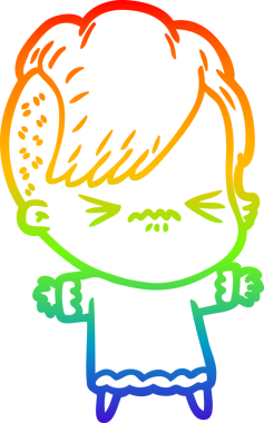 Gökkuşağı gradyan çizgi çizimi Bir insan tarafından çizilmiş sinirli hippi kız