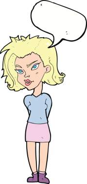 Bir insan tarafından çizilmiş konuşma balonu olan karikatür kadın.