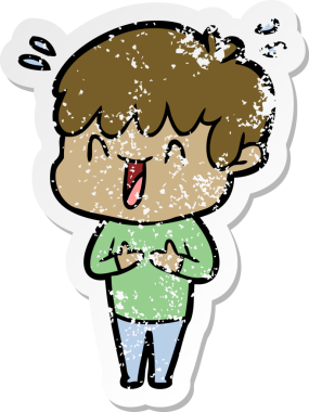 Bir insan tarafından çizilmiş gülen bir çizgi film karakterinin sıkıntılı çıkartması.