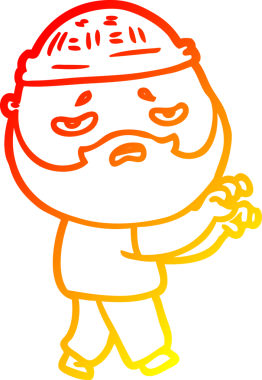 İnsan tarafından çizilmiş sakallı, endişeli bir çizgi film karakteri.