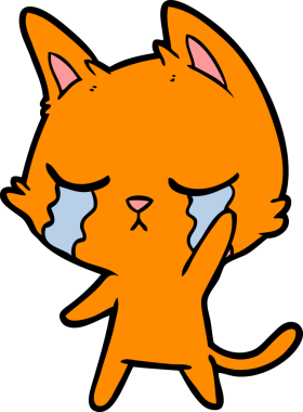 Bir insan tarafından çizilmiş ağlayan çizgi film kedisi.