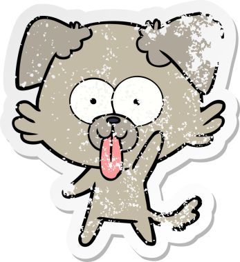 Bir insan tarafından çizilmiş dilli çizgi film köpeğinin sıkıntılı çıkartması.