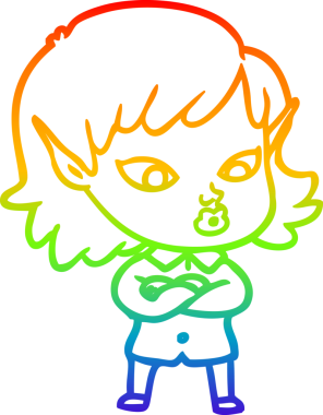 Gökkuşağı gradyan çizgisi bir insan tarafından çizilmiş güzel bir elf kızı çizimi